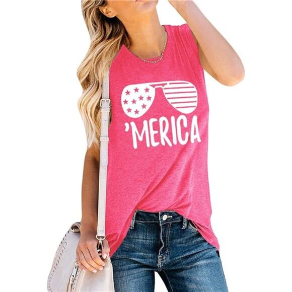 Women’s American Flag Tank – Sleeveless Sunglass Graphic Tee - Picture 2 of 7